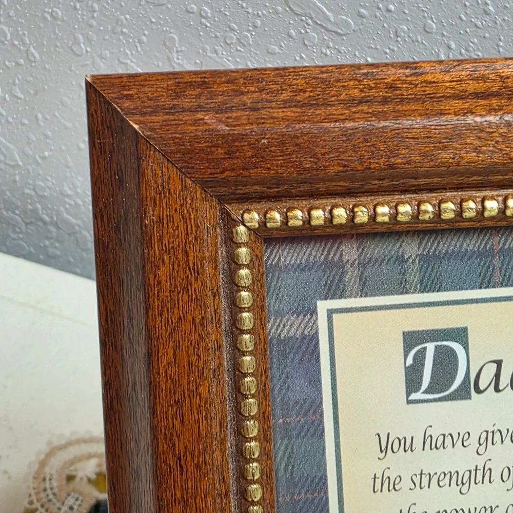 Vintage 90s‎ Mini Golden Moments Dad Poem Wood Frame Gold Beaded Plaid Decor